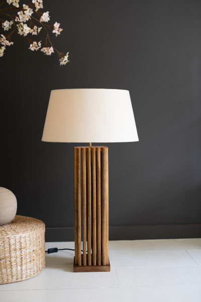 Kalalou NAN1013X Wooden Spindles Table Lamp Base With Fabric Lamp Shade