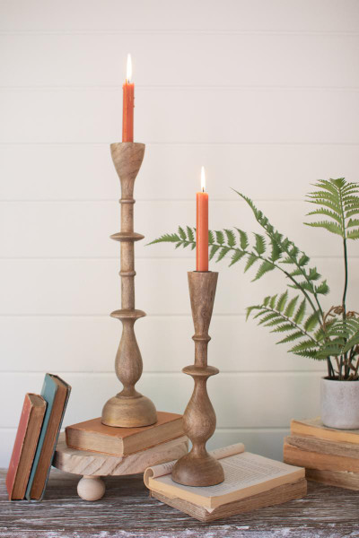 Kalalou NAS1008 Set Of Two Mango Wood Candle Stands