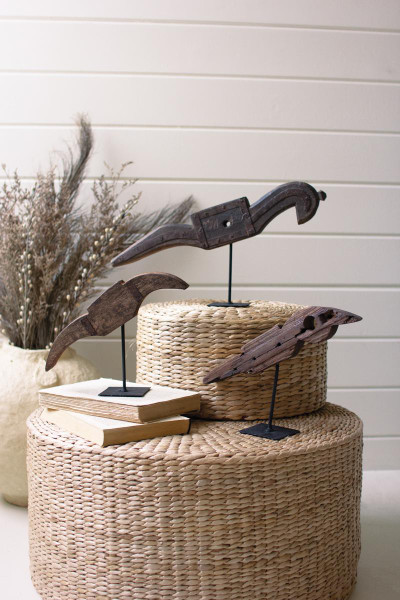 Kalalou NMCC1347 Set Of 3 Re-Purposed Wooden Architectural Birds On Stands