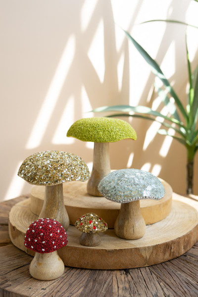 Kalalou NNV1190 Set Of Five Mushrooms With Mosaic Tops