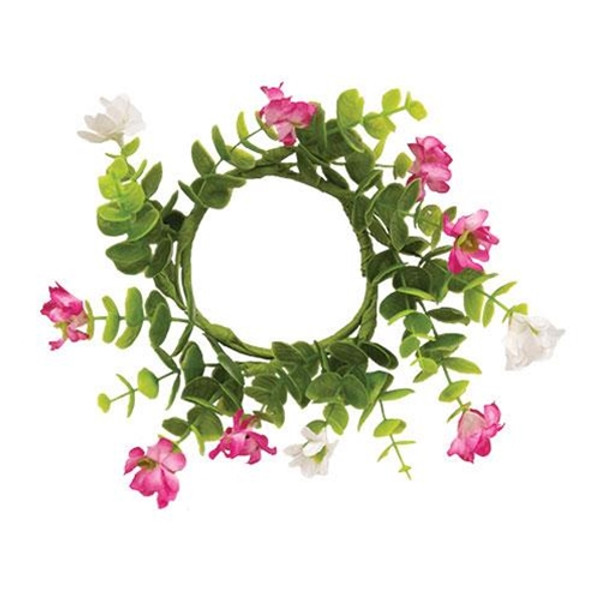Pink & White Wildflower Candle Ring 3" F18342 By CWI Gifts