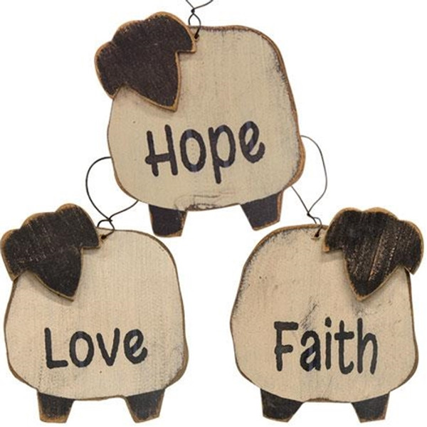 CWI Gifts Distressed Wooden Inspirational Sheep Ornament 3 Assorted (Pack Of 3) G12873