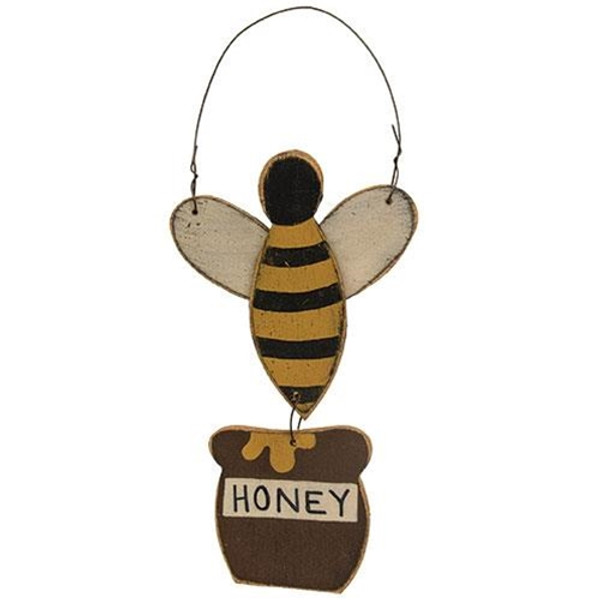 Distressed Wooden Honey Bee Hanger G12874 By CWI Gifts