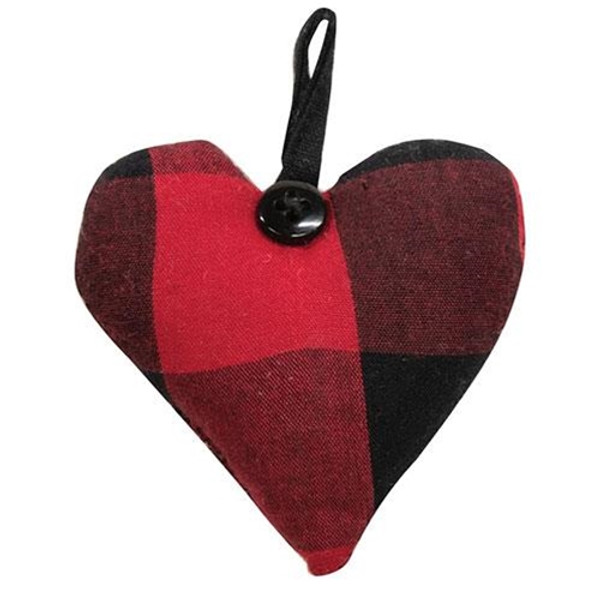 *Red & Black Buffalo Check Fabric Heart Hanger Ornament G15318 By CWI Gifts