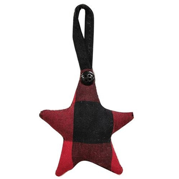 *Red & Black Buffalo Check Fabric Star Hanger Ornament G15319 By CWI Gifts