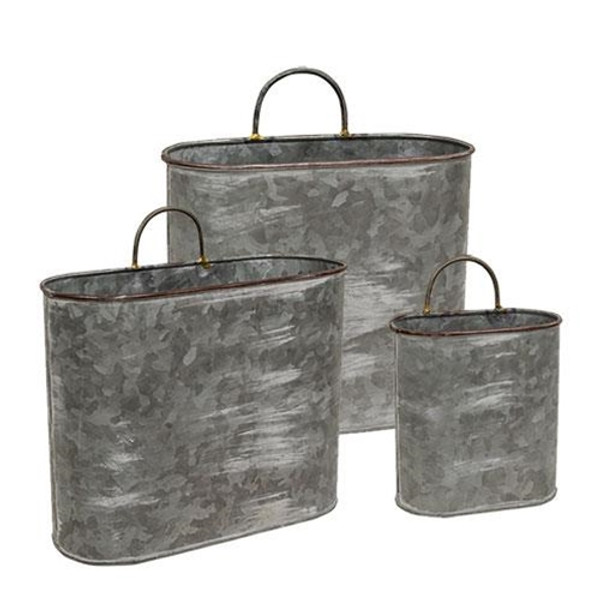 3/Set Galvanized Oval Wall Planters G15579 By CWI Gifts