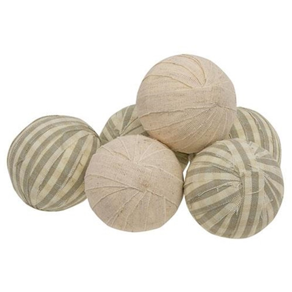 6/Set Natural Striped Rag Balls G15652 By CWI Gifts