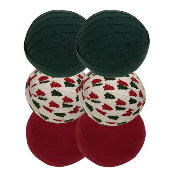 6/Set Christmas Red & Green Rag Balls G15789 By CWI Gifts