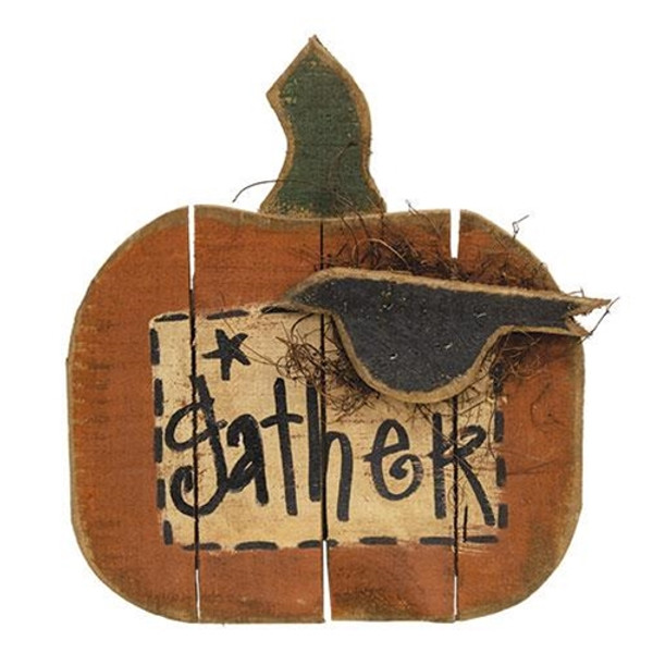 Rustic Wood Hanging Gather Pumpkin W/Crow G22320 By CWI Gifts