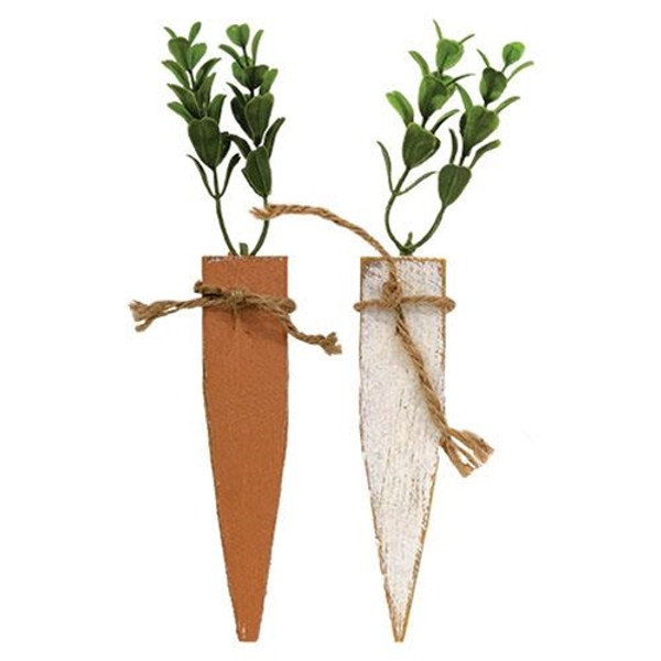 White Or Orange Small Rustic Wood Carrot 2 Asstd. (Pack Of 2) G23109 By CWI Gifts