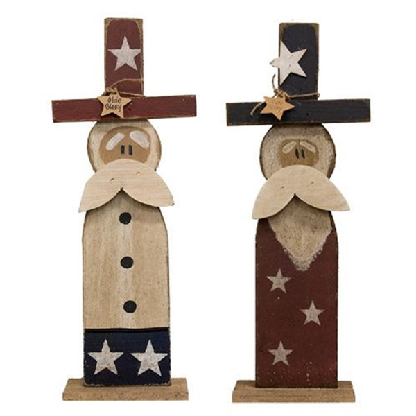 Rustic Wood Skinny "Old Glory" Sam On Base 25"H 2 Asstd. (Pack Of 2) G23204 By CWI Gifts