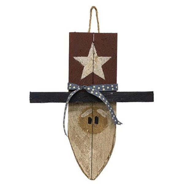 *Rustic Distressed Wood Uncle Sam Ornament W/Ribbon G23222 By CWI Gifts