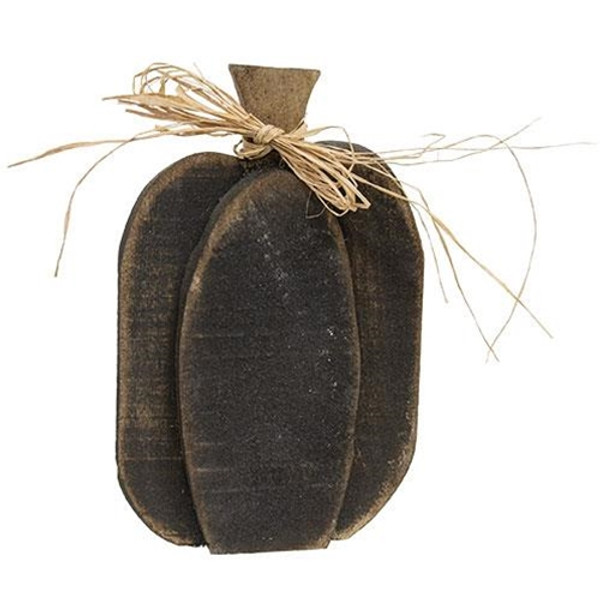 Rustic Black Layered Wood Pumpkin Sitter Medium G23310 By CWI Gifts