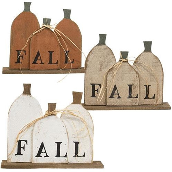Rustic Wood "Fall" Pumpkin Patch On Base 3 Asstd. (Pack Of 3) G23313 By CWI Gifts