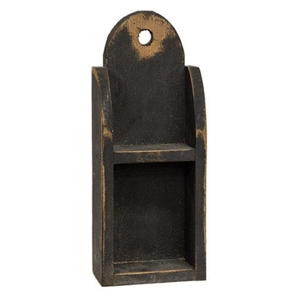 Distressed Rustic Black Wood Skinny Pocket Shelf G23316 By CWI Gifts