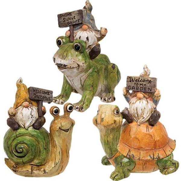 Sitting Resin Gnome 3 Asstd. (Pack Of 3) G2671960 By CWI Gifts