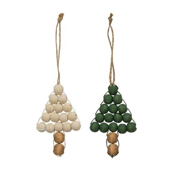 Wooden Beaded Christmas Tree Ornament 2 Asstd. (Pack Of 2) G36253 By CWI Gifts