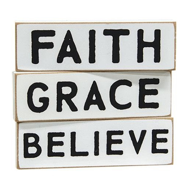 Faith Grace Believe Skinny Block 3 Asstd. (Pack Of 3) G36340 By CWI Gifts
