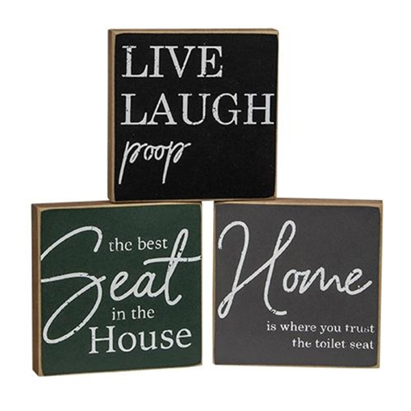 Live Laugh Poop Square Block 3 Asstd. (Pack Of 3) G36378 By CWI Gifts