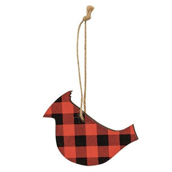 Red & Black Buffalo Check Cardinal Ornament G36422 By CWI Gifts