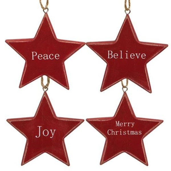 Red Star Christmas Words Ornament 4 Asstd. (Pack Of 4) G36775 By CWI Gifts