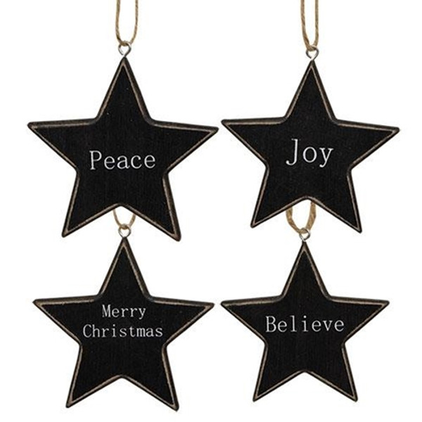 Black Star Christmas Words Ornament 4 Asstd. (Pack Of 4) G36776 By CWI Gifts