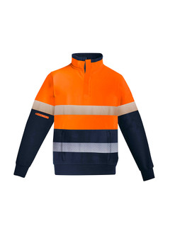 ZT150 Mens Orange Flame Hi Vis 1/4 Zip Brushed Fleece Pullover - Hoop Taped