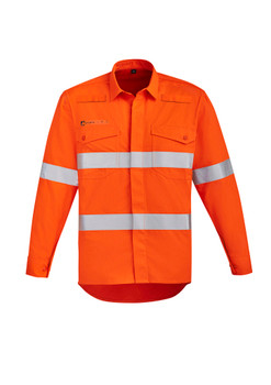 ZW145 Mens Orange Flame Hi Vis Open Front Shirt - Hoop Taped