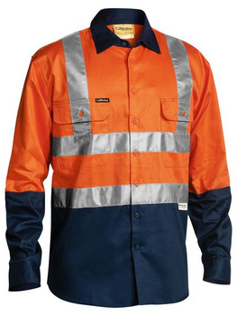 2 TONE HI VIS DRILL SHIRT 3M REFLECTIVE TAPE - LONG SLEEVE  BS6267T