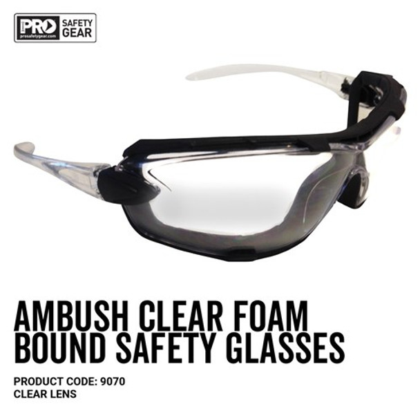 Pro Choice Safety Gear Ambush Foam Bound Spec / Goggle Clear Lens 9070 12pk