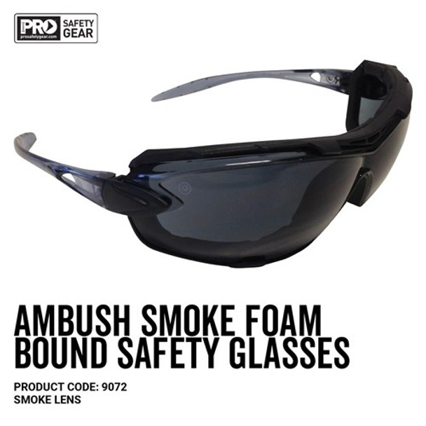 Pro Choice Safety Gear Ambush Foam Bound Spec / Goggle Smoke Lens 9072 12pk