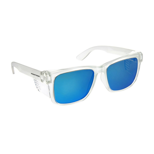 Safety Glasses Frontside Polarised Blue Revo Lens With Clear Frame 6513