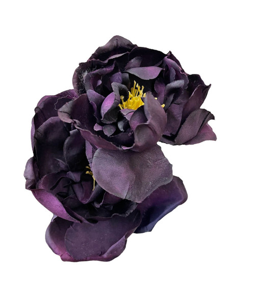 Double Midnight Dark Purple Rose Hair Flower Clip
