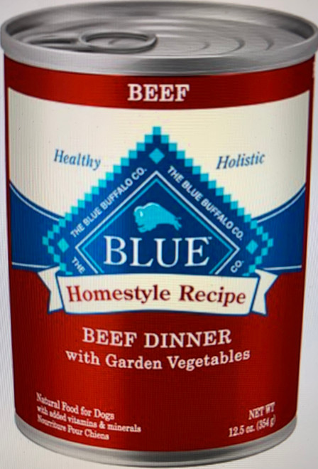 Blue Buffalo Homestyle beef dinner and garden veggies. 12/ 12.5oz