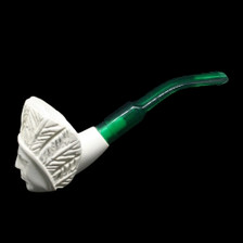 Mini Meerschaum  -Native American Head - Green Stem Pipe