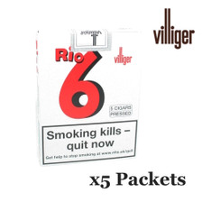 Villiger - Rio 6 Pressed Cigars - 5 Packets of 5 (25 Cigars in Total)
