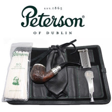 Peterson - Pipe Makers Series - 68 Sandblast Silver Cap Spigot - Leather Pouch Pipe Set