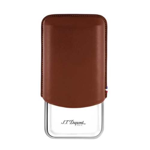 ST Dupont Triple Cigar Case - Metal & Leather - for 3 Cigars - Brown