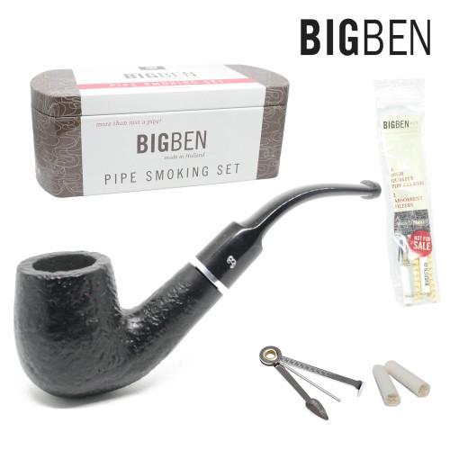 Big Ben - Pipe Smoking Kit -  Bent Sandblast - 9mm Filter Pipe