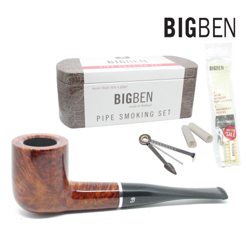 Big Ben - Pipe Smoking Kit -  Smooth Straight Billiard - 9mm Filter Pipe