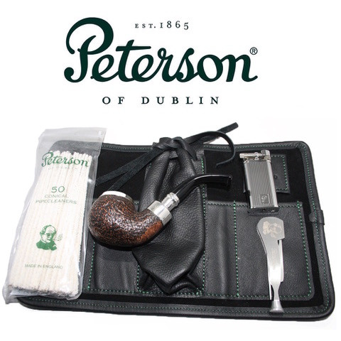 Peterson - Pipe Makers Series - XL02 Sandblast Silver Cap Spigot - Leather Pouch Pipe Set