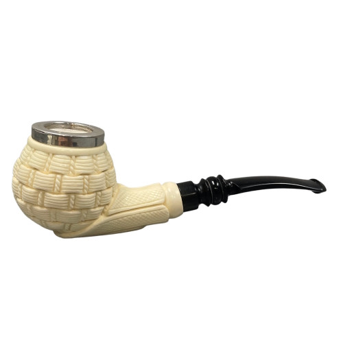 Star Meerschaum  - Silver Cap Basket Weave - Black Stem