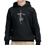 Youth Long Sleeve Hoodie Faith Script Cross Illustration