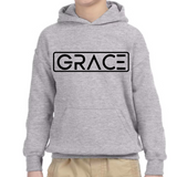 Youth Long Sleeve Hoodie Grace Christian Black Illustration