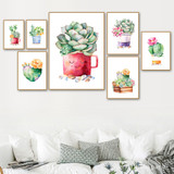 Watercolor Cactus Succulent Plant Wall Art Canvas