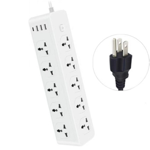D15 2m 3000W 10 Plugs + PD + 3-USB Ports Vertical Socket With Switch