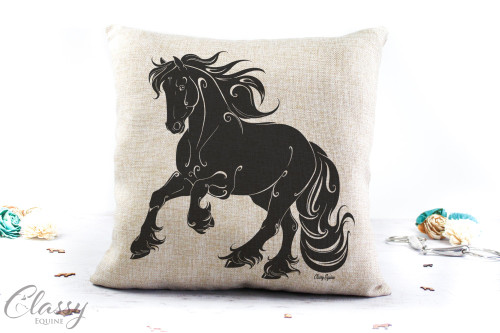 Friesian Horse Pillow Cover - Graceful Cantering Friesian Horse