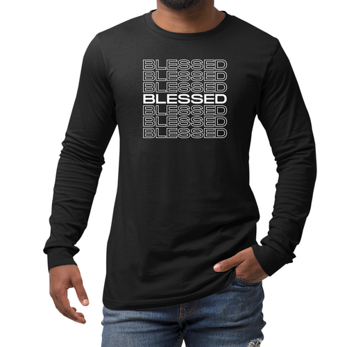 Mens Long Sleeve Graphic T-shirt Blessed Stacked Print