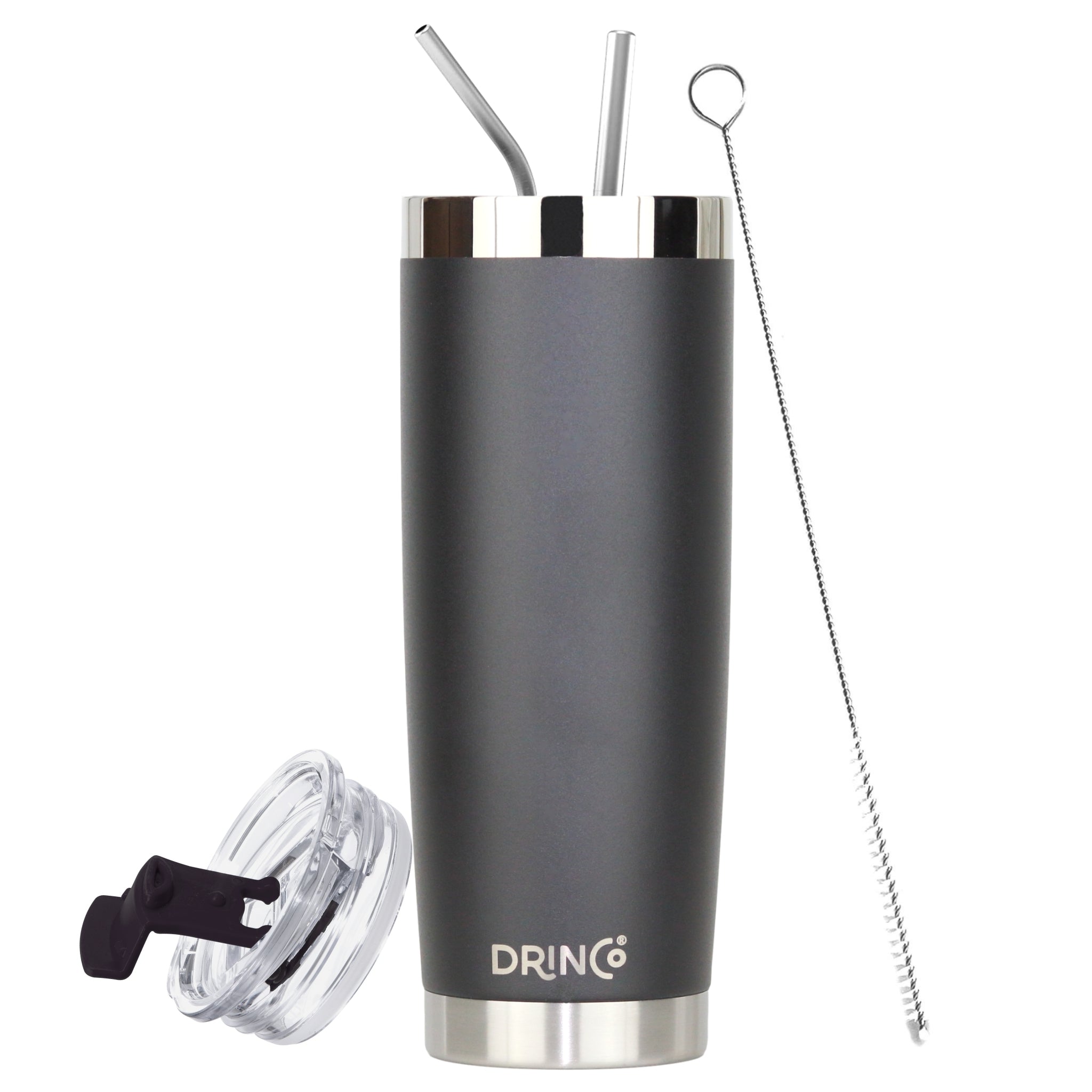 DRINCO®  20oz Insulated Tumbler w/Spill Proof Lid 2 Straws(Black)