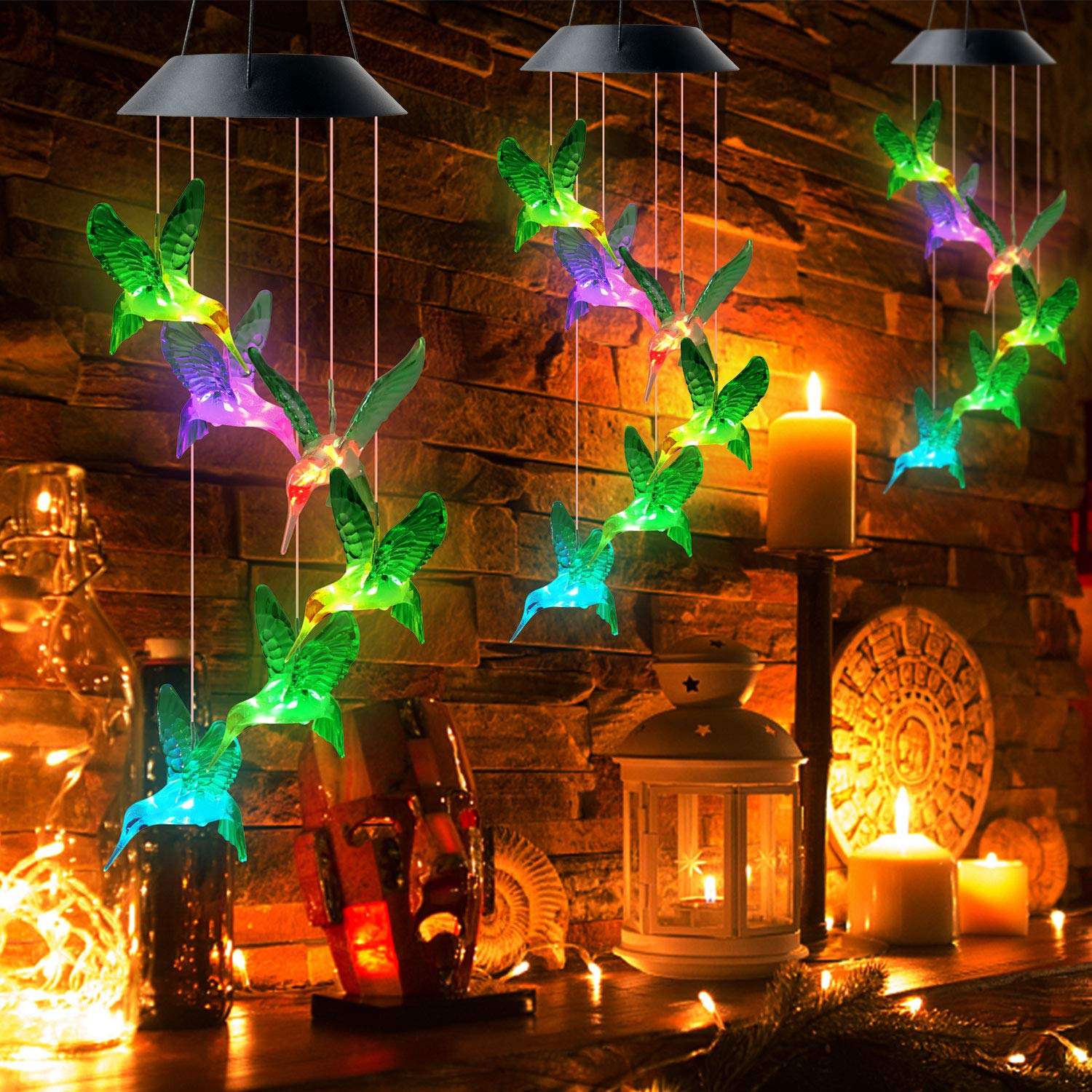 Solar Powered Hummingbird Wind Chimes Outdoor